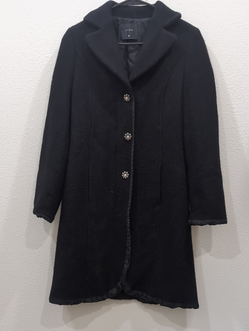 KOAN Black Wool Blend Walking Coat. Made In Italy. Mid Length Size 44